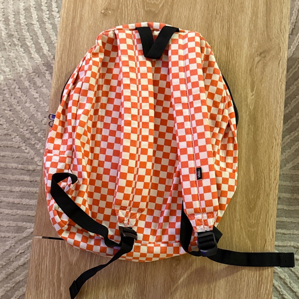 Vans Orange and White Checkerboard Backpack with Black Patch - Picture 4 of 4